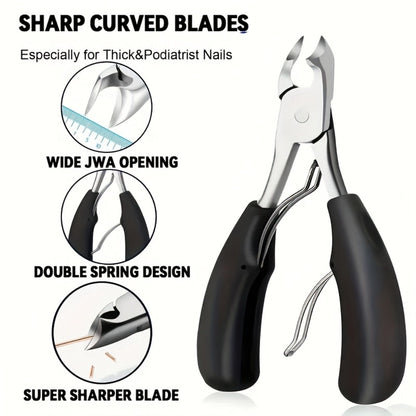 Nail Clippers Set 4-Pack | Heavy Duty Angled Clippers for Thick Nails with Catcher — Stainless Steel Wide Mouth Opening, Mess-Free Design, Unisex Nail Care Tool