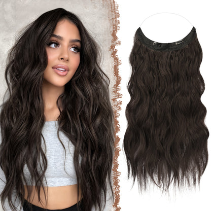 Invisible Wire Hair Extensions for Women Synthetic Wavy Wig with Clear Wire 18 Inch Multi-Color Balayage Highlight Natural Look Glueless No Damage Easy Apply