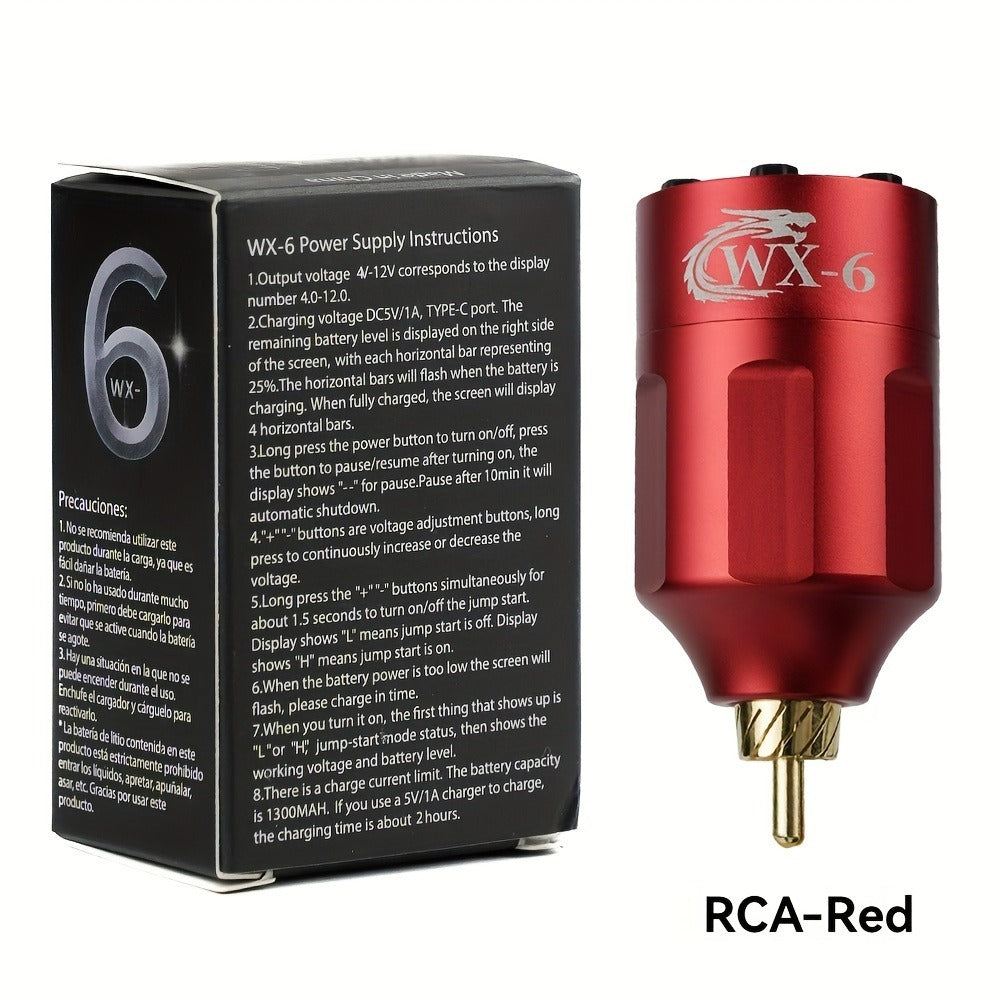 Tattoo Battery Wireless Power Supply Portable Rechargeable - LED Digital Display RCA DC Connector Coreless Motor for Rotary Tattoo Pen Machine Red Silver Black