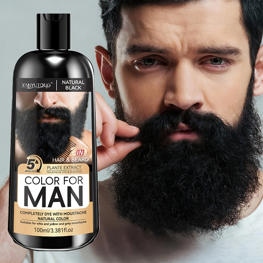 Quick Men'S Beard And Sideburns Hair Dye, Semi-Permanent Hair Dye Shampoo, 2-In-1 Care Hair Dye, Natural Ingredients, Quickly Covers Gray Beard And Hair, Available in Black, Brown, And Chestnut Brown - Temporary Hair Dye, Sulfate-Free, Frizz
