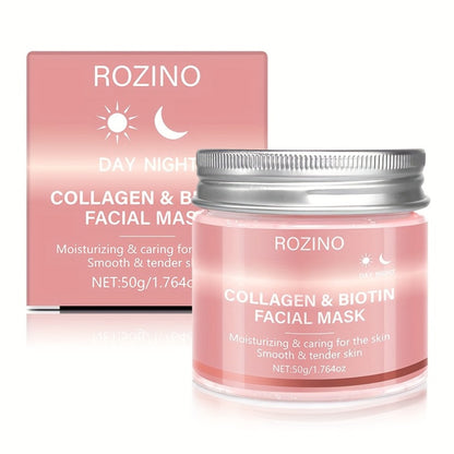 Biotin Collagen Day & Night Face Mask 50g — Hydrating Firming Brightening Skin Cream, Anti-Aging Moisturizer for Plump Smooth Younger-Looking Skin