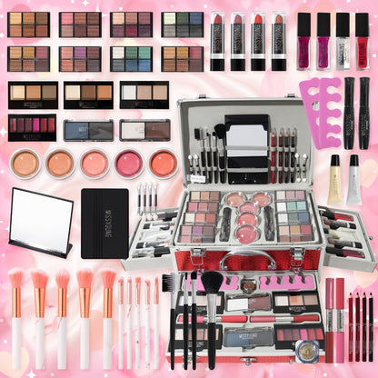 Makeup Gift Set 106 Piece Full Face Kit Eyeshadow Palette Lipstick Lip Gloss Blush Mascara Eyeliner Concealer Brushes Complete Beauty Box