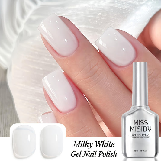 Milky White Glass Nail Gel Polish Sheer Jelly 15ml Alcohol-Free - Long Lasting Glossy Glazed Finish Korean Japanese K-Beauty Semi-Permanent UV LED Gel for Salon & Home DIY Manicure Women