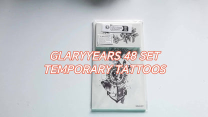 Temporary Tattoos for Men Women 48pcs Realistic Fake Tattoo Stickers Skull Snake Black Body Arm Designs Long Lasting Waterproof Non-Toxic GLARYYEARS 12 Large 36 Small