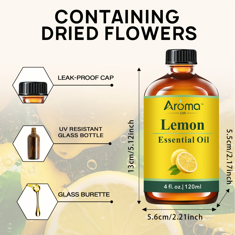 4.06oz Lemon Essential Oils, Natural Plant Peppermint Frankincense Essential Oils For Hair And Skin, Massage, Humidifiers, Home Diffusers, Soaps, Scented Candle Making - Local Warehouse- Mother'S Day Gift
