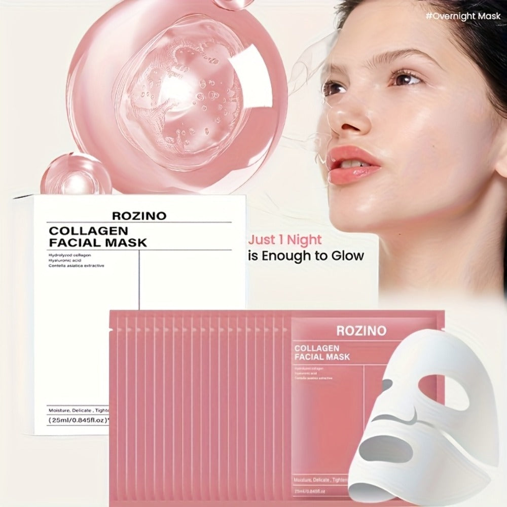 ROZINO 20pcs Collagen Mask, Deeply Moisturizing, A Night-time Hydrating Mask, A Skin Care Product Suitable for Sensitive Skin
