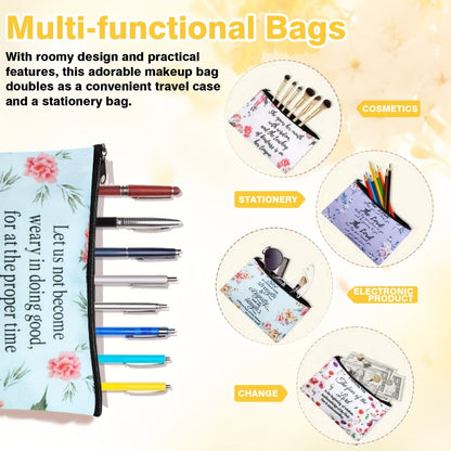 Bible Verse Makeup Bag Bulk 30 Pcs Christian Cosmetic Bags with Zipper Inspirational Scripture Pouches Religious Gift for Women Church Favors Travel Pencil Bag