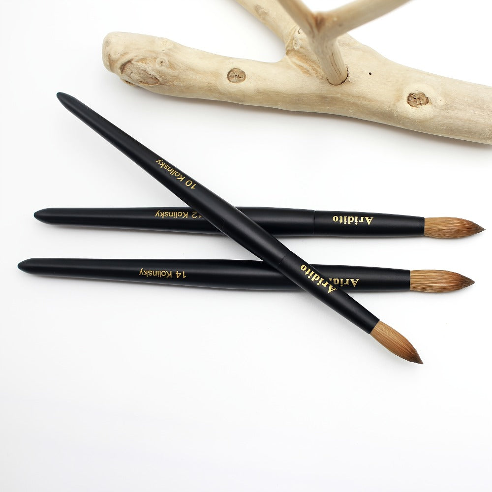 Aridito Kolinsky Round Head Acrylic Nail Art Brush Black Wooden Handle For Professional Manicure Home Salon(#8, #10, #12, #14)