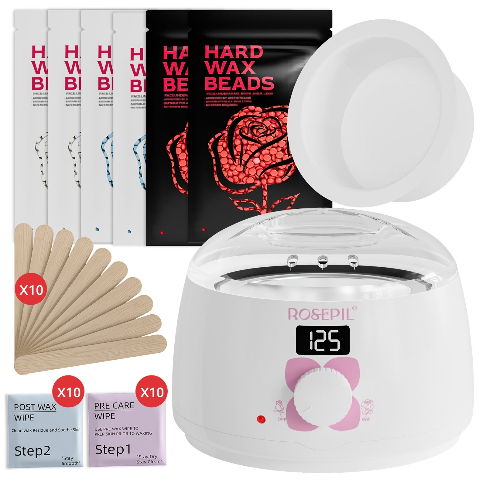 Digital Wax Heater Hair Removal Kit with Intelligent Temperature Control, Includes 6 Packets (3 Colors) Of Wax Beads for Precise Hair Removal - Suitable for Body, Bikini Line, And Face, Salon-grade for Home Use.