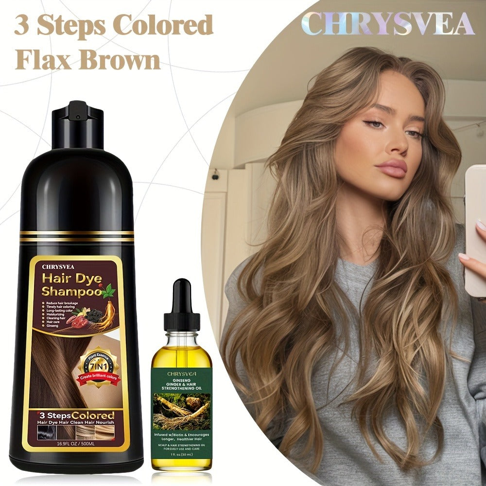 Hair Dye Shampoo & Rosemary Essential Oil Set 7-in-1 — 100% White Hair Coverage, Herbal Formula, Long-Lasting Color, 9 Shades, Unisex, 16.91 oz