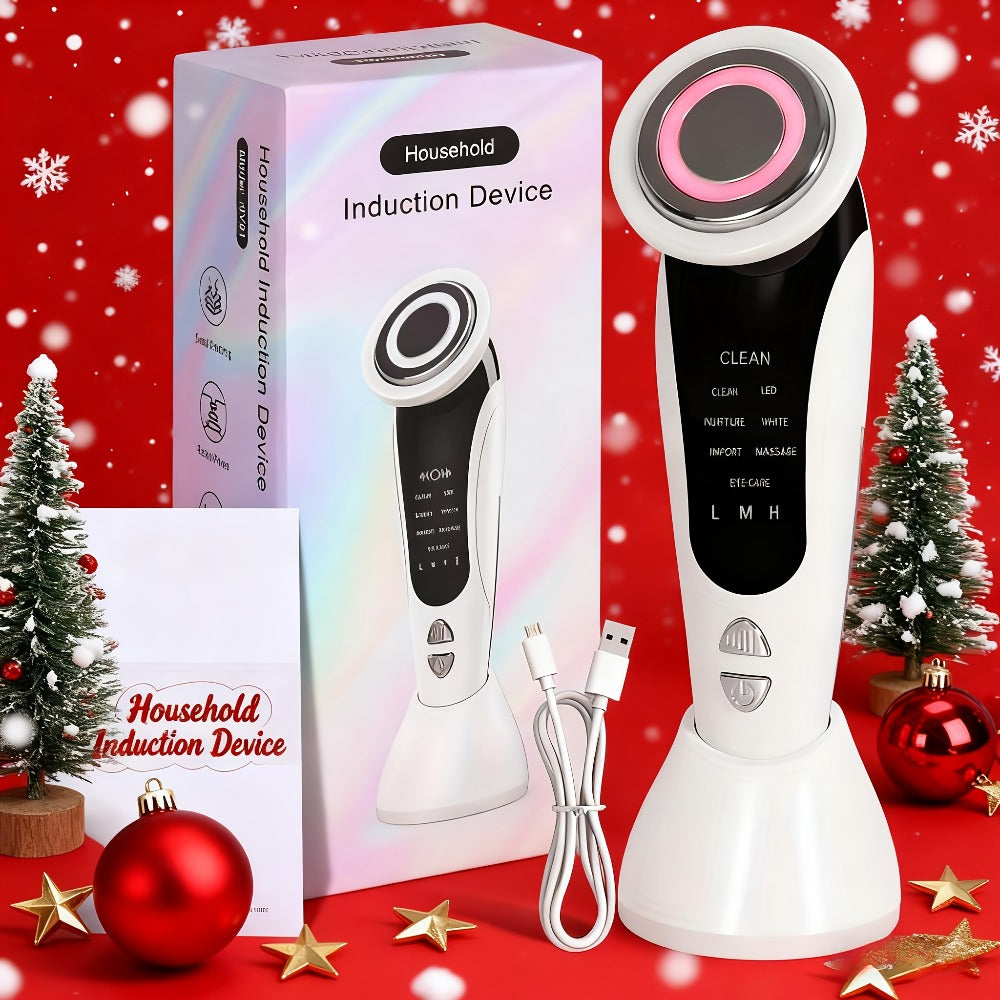 4-in-1 Facial And Neck Massager with LED Relax & Vibration - USB-Powered Light Beige Tightening, for Home/Travel - Ideal Gift for & Relaxation, Ergonomic Handle, Highquality Device, Skincare Enthusiasts, Portable Design, Durable