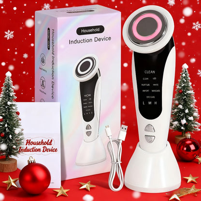 4-in-1 LED Face Neck Massager USB Powered - Vibration Skin Tightening Facial Lifting Device with Ergonomic Handle - Portable Home Travel Beauty Tool for Women Skincare Gift