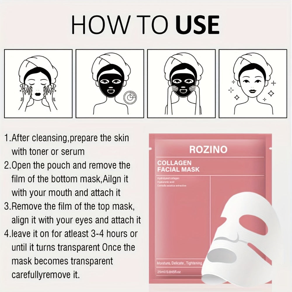 ROZINO 10-Pcs Bio-Collagen Mask Set - Intense Hydration for Dewy, Smooth & Glowing Skin! Alcohol-Free & Gently Lemon Scented, The Perfect Hypoallergenic Care & Holiday Glow for All Skin Types!(25Ml/ 0.845Fl.Oz)*10pcs