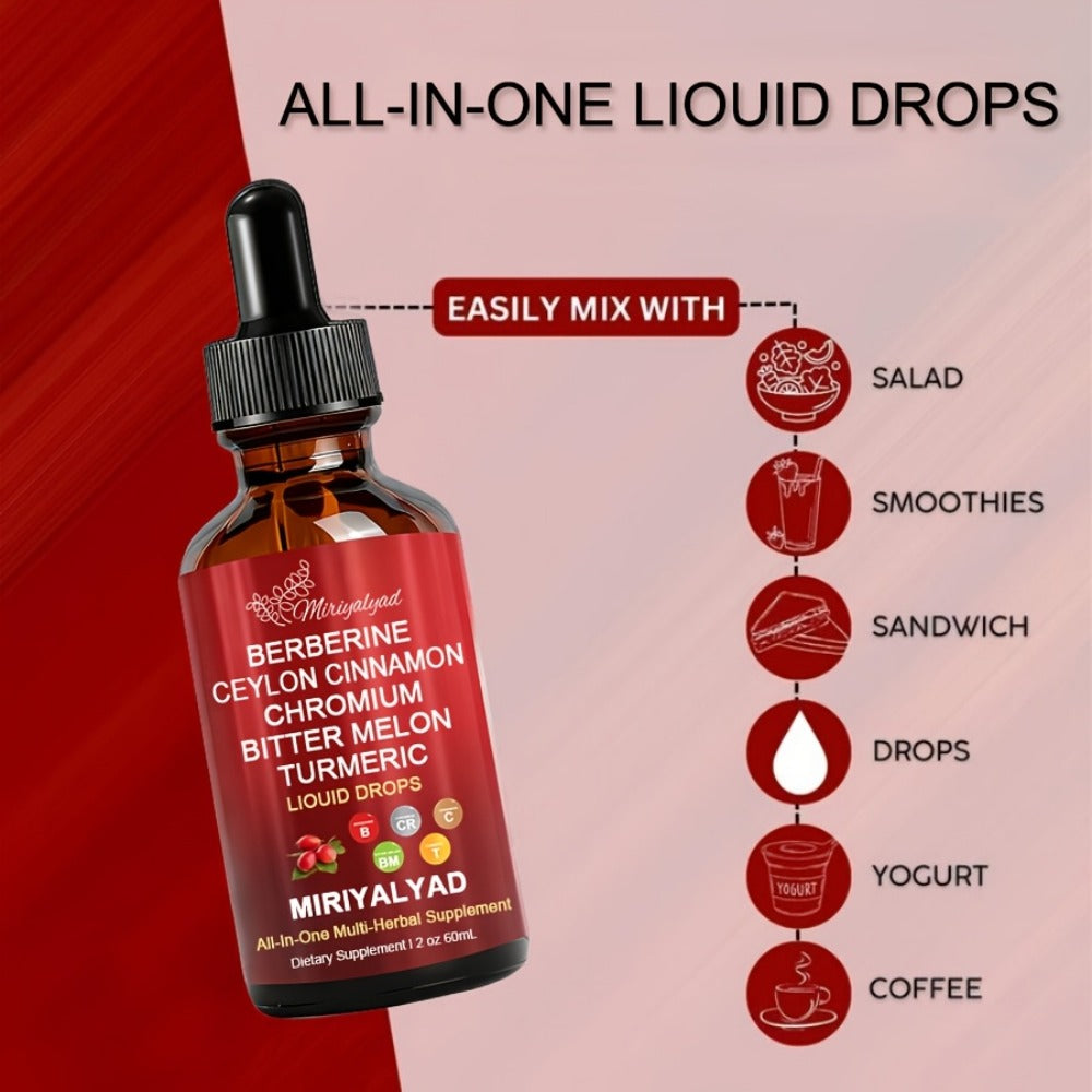 [Natural Plant Supplement] Herbal Liquid Drops With Berberineceylon Cinnamonchromiumbitter Melonturmeric | Natural Plant-Based Supplement | 2 Fl Oz Dietary Supplement