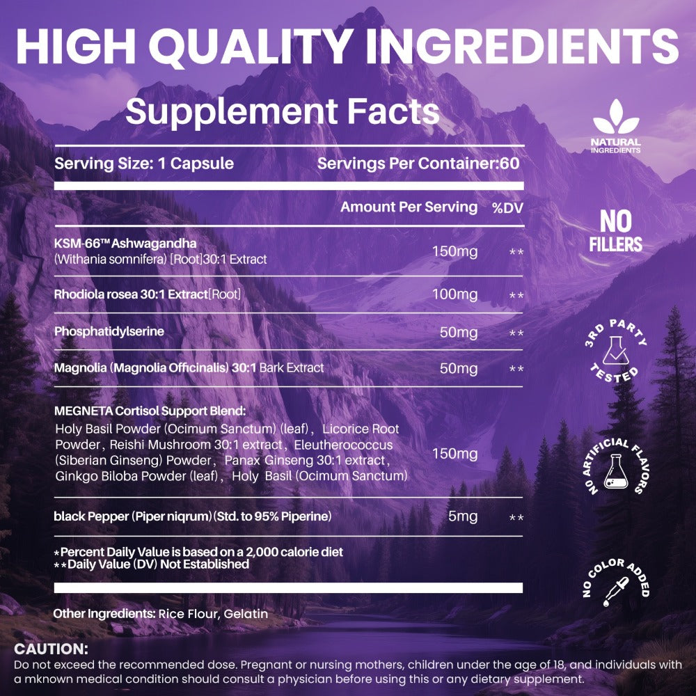 Stress Manager-Balanced Cortisol, Restful Sleep & Mood Enhancement, Relax|with Rhodiola Rosea, Ashwagandha, L-Theanine & Magnesium 120 Capsules, 4 Months Supply