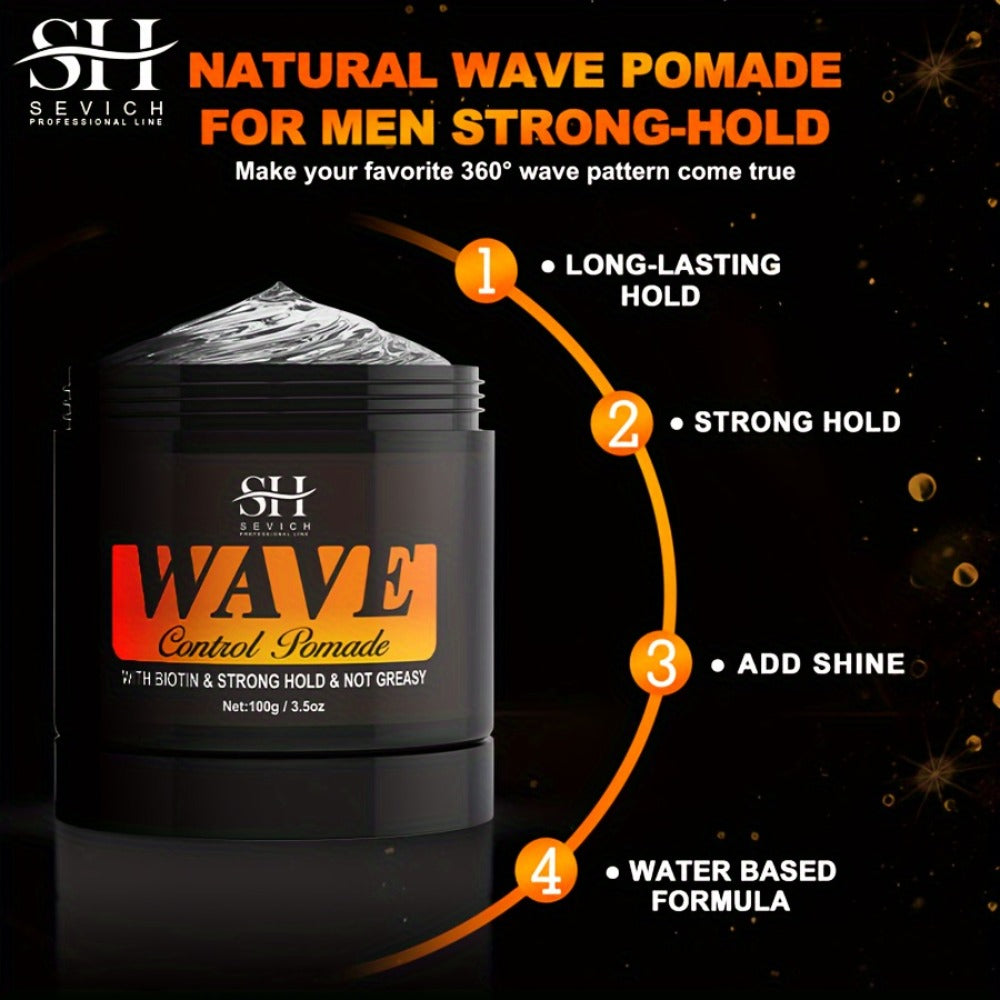 360 Wave Pomade for Men — Strong Hold Hair Styling with Silky Shine & Layered Wave Control, Glycerin Formula, 4-Piece or 5-Piece Set with Silky Durag & Wave Brush, 100g