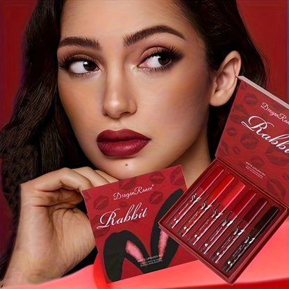 Lip Glaze Set 6pcs Red Shades Gift Box - Long-Lasting Smudge-Proof Formula, Smooth Paste Texture, Versatile Lip Color for Beauty Lovers & Beginners, All-Day Wear Lip Gloss Collection