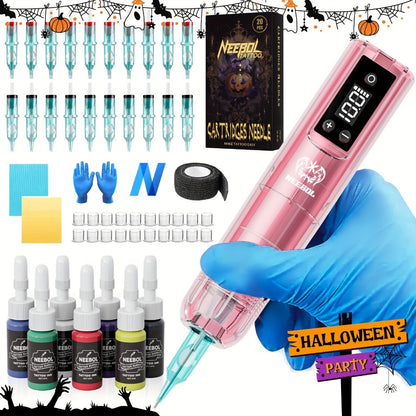Wireless Rotary Tattoo Pen Machine Neebol Cordless Tattoo Gun with Screen Display Lightweight Upgraded Design with Cartridge Needles for Beginners & Artists