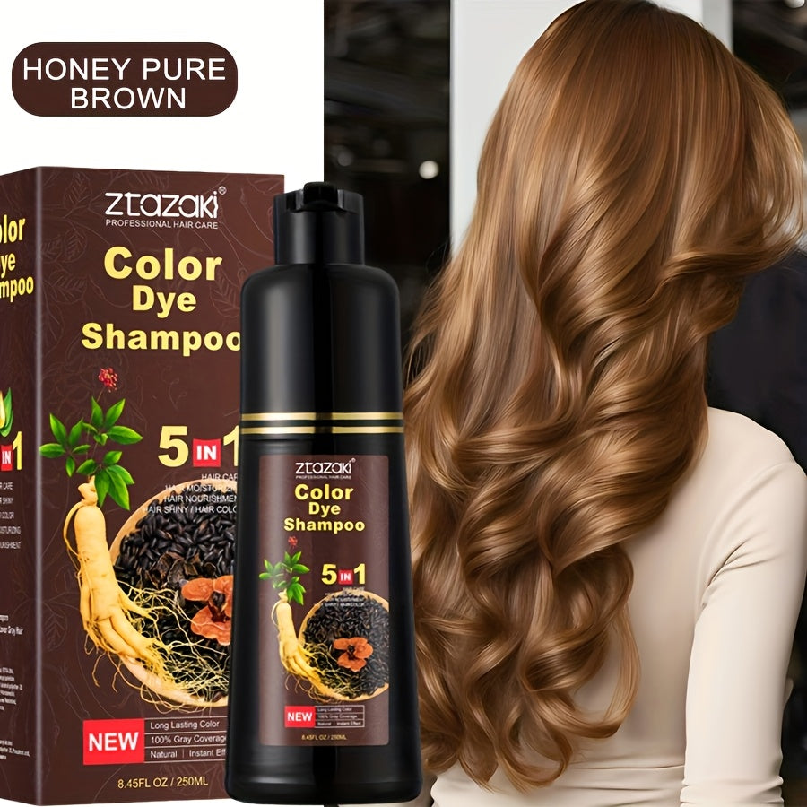 Gray Hair Coverage Shampoo with Ginseng & He Shou Wu — 5-in-1 Hair Dye Shampoo, Ammonia-Free, Covers Gray Hair Instantly, Moisturizing Formula for All Hair Types