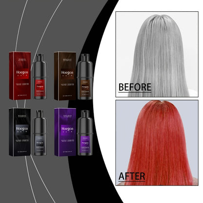 Hair Dye Shampoo & Conditioner 3-in-1 Color Foam Moisturizing Shine No-Damage Herbal Formula Easy Apply All Hair Types Purple Black Red Brown