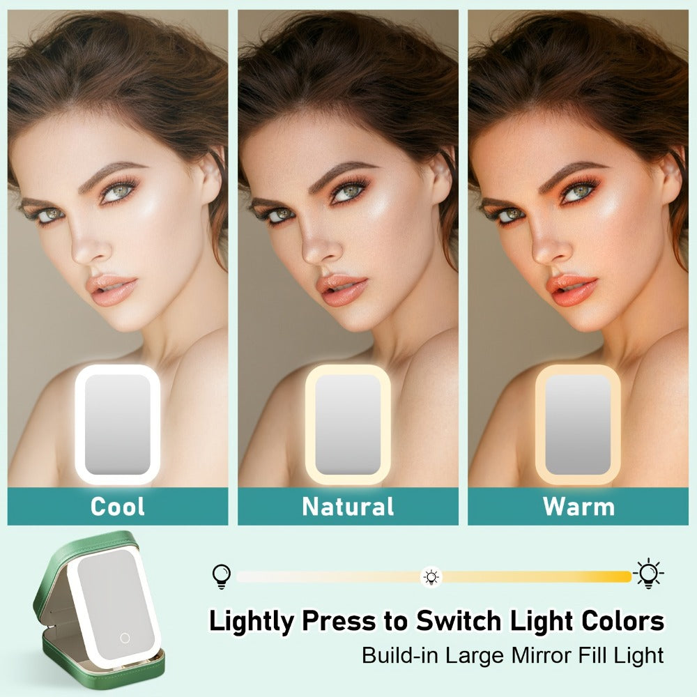 1200mAh Lighted Makeup Mirror, Portable Makeup Mirror For Girl Travel, Makeup Train Case Cosmetic Bag Organizer With Mirror And Lights, Make Up Bag With Light Up Mirror, Makeup Mirror, Wedding Season Traveling Mirror, Mothers Day Gifts