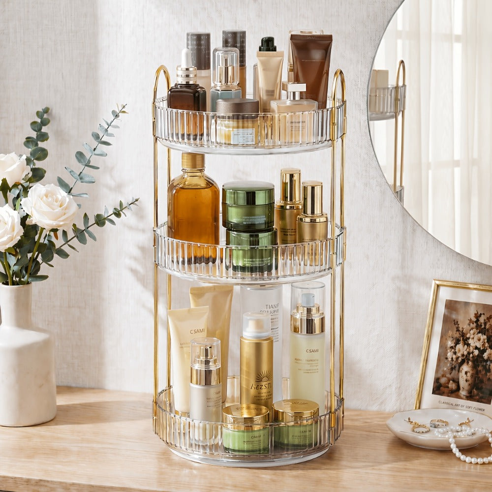 Dresser 360 Swivel Makeup Organizer, 3 Tier Bathroom Countertop Organizer Swivel Perfume Organizer, Large Capacity Cosmetic And Skincare Dresser Makeup Racks
