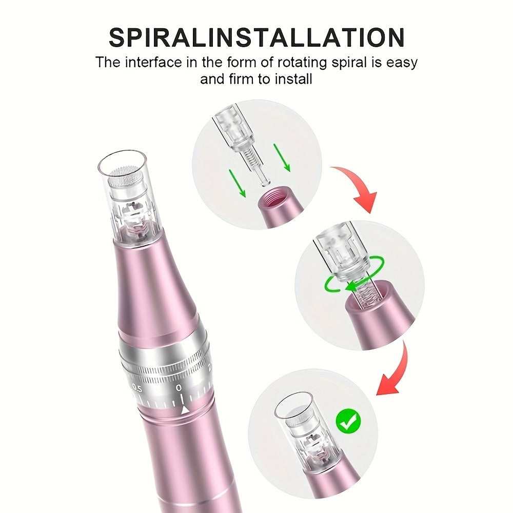 Adjustable 6 Level Derma Pen/Mas Pen with 10pcs Screw Replacement Tips 0.15mm, 500mAh Built-in Battery, Great At-home Skincare Tool