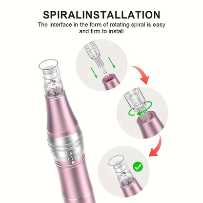 Derma Pen Microneedling Pen 6 Adjustable Levels - 10PCS Replacement Tips 0.15mm 500mAh Battery At-Home Skin Rejuvenation Anti-Aging Collagen Boost Tool