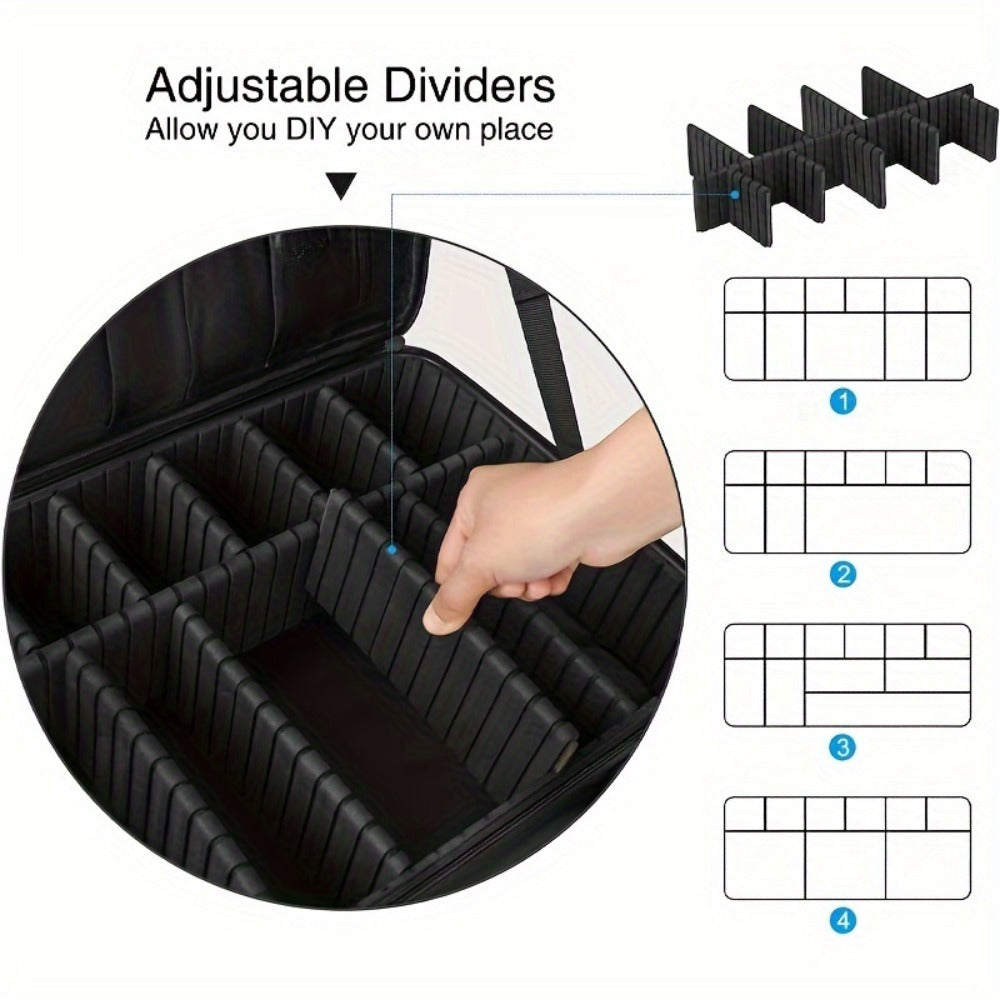 Makeup Case, Professional Train Case Large Makeup Bag, Travel Cosmetic Organizer Brush Holder Makeup Artist Storage Box, for Cosmetics Makeup Brushes Toiletry Jewelry Digital Accessories, 15.8 Inches, with Adjustable Dividers and Shoulder Strap