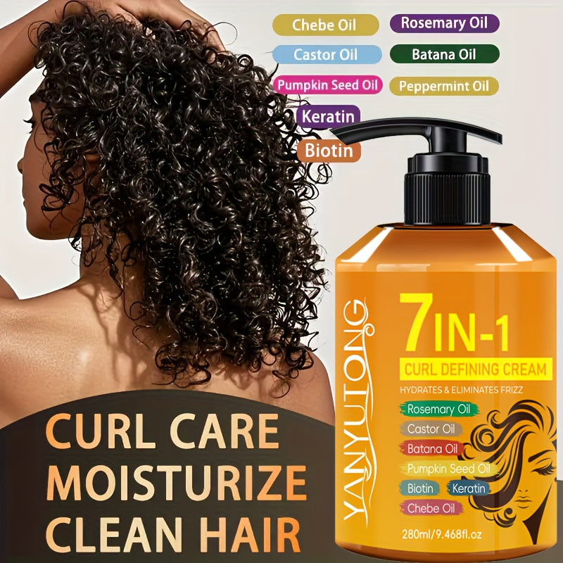 Upgraded New Arrival 7-in-1 Hair Curling Cream With Moroccan Argan Oil, 9.47oz*1 Bottle - Naturally Fluffy, Long-Lasting Hold, Moisturizing, Suitable For Wavy And Curly Hair, Protects Hair With Rosemary Curling Hair Products And Hair Care Products.