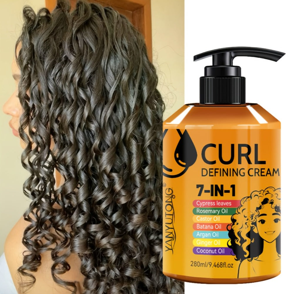 Curl Defining Cream 7-in-1 Anti-Frizz Moisturizing Hold - Curly Hair Styling Cream for Wavy Coily Hair Long-Lasting Elasticity Non-Sticky Curl Enhancer Women Men 280ml
