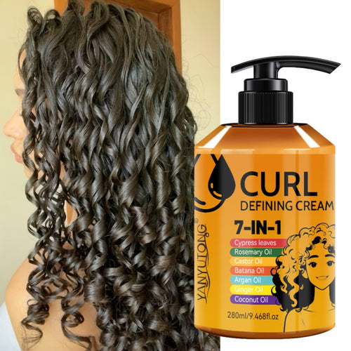Curl Defining Cream 7-in-1 Anti-Frizz Moisturizing Hold - Curly Hair Styling Cream for Wavy Coily Hair Long-Lasting Elasticity Non-Sticky Curl Enhancer Women Men 280ml
