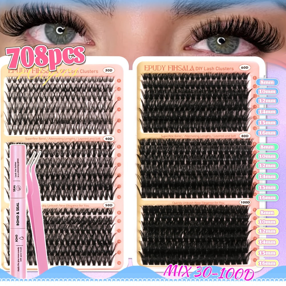 272pcs/5 Boxes Mixed Length Lash Clusters Kit Gift Set, 30D-100D Volume Cluster Lashes with Tweezers & Mascara Wands, Soft Fluffy Eyelash Clusters for Natural Or Glam Look, Perfect Gifts for Her & Mom
