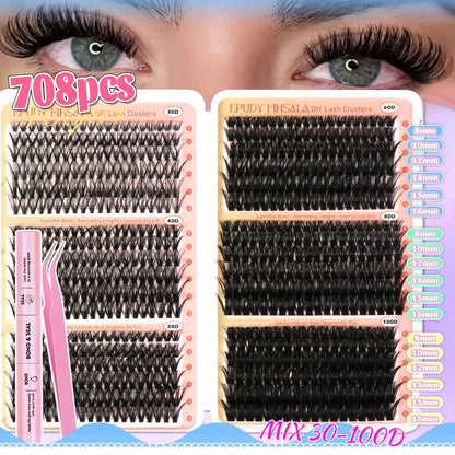 Lash Clusters Kit Gift Set 30D-100D Mixed Length Volume Cluster Lashes with Tweezers & Mascara Wands Soft Fluffy Eyelash Clusters for Natural Glam Look Perfect Gift for Her Mom