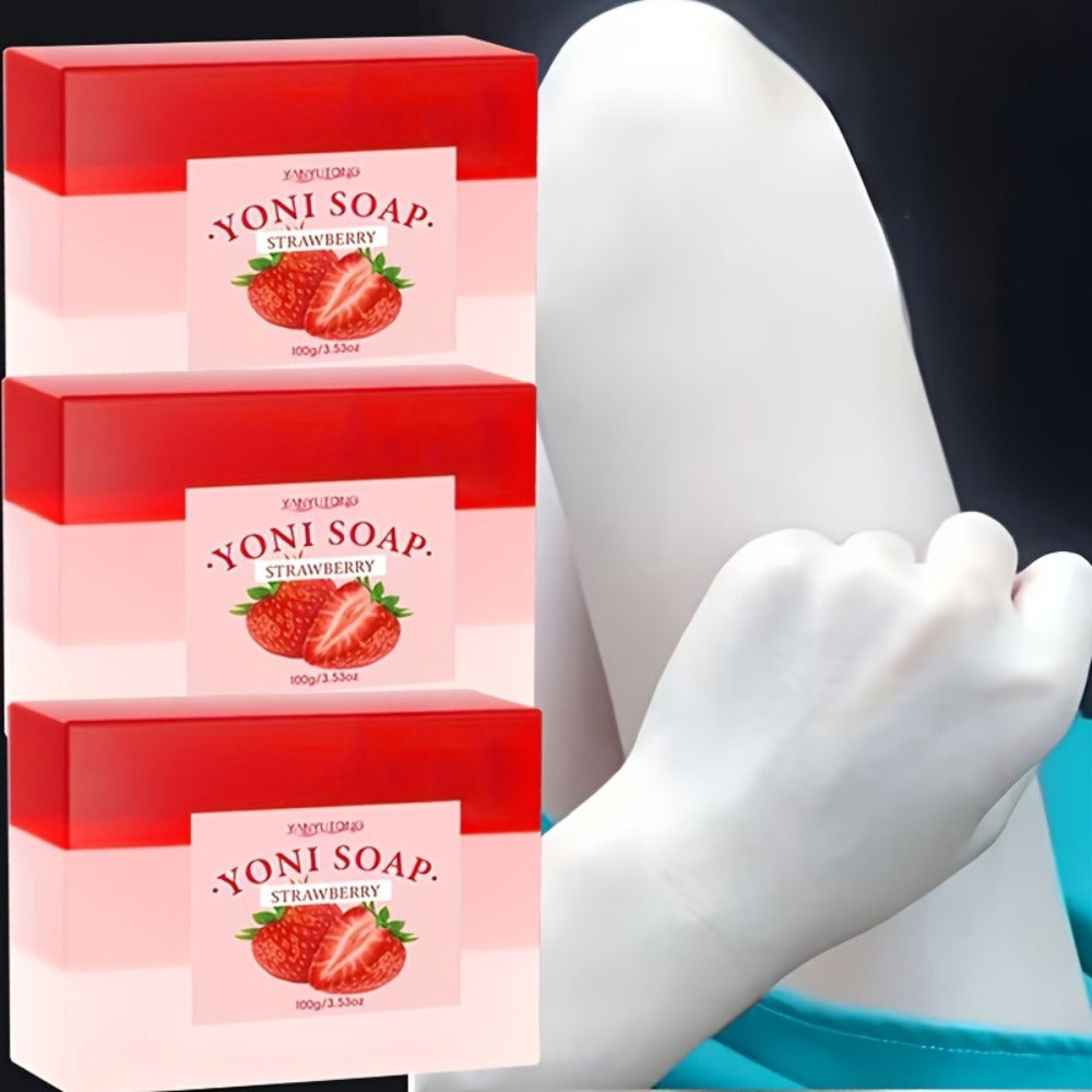 100g 3pcs Of Ladies' Strawberry Intimate Soap That Cleanses The Skin And Balances Value, Soap And Bath Products
