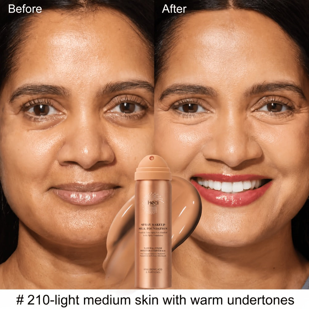 Liquid Foundation Spray with Brush 2PCS Matte Finish Panthenol & Hyaluronic Acid for Sensitive Dry Mature Skin Non-Sticky Natural Flawless Coverage Women