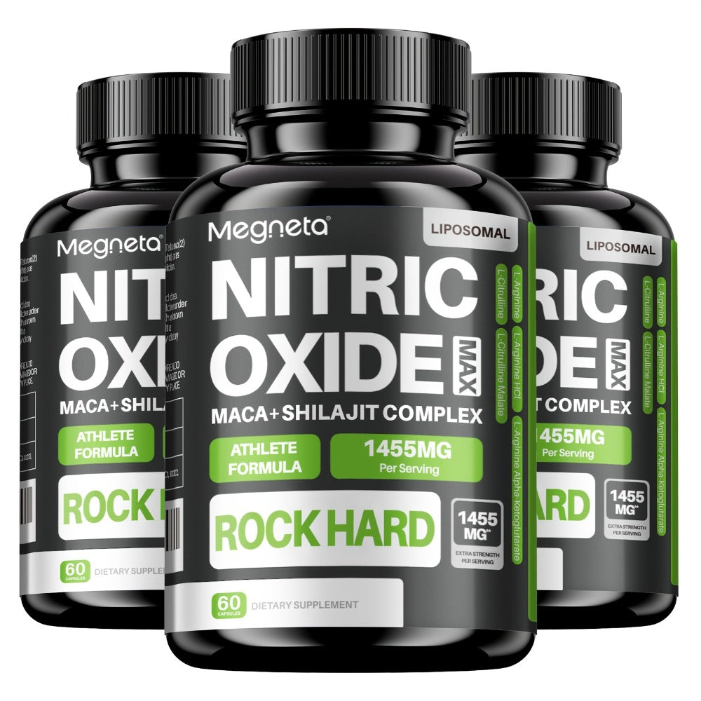 Megneta Nitric Oxide, Men's Vitality Supplement for Energy and Focus, Healthy Blood Flow, Cardiovascular Health, with L Arginine & L Citrulline - 60 capsules