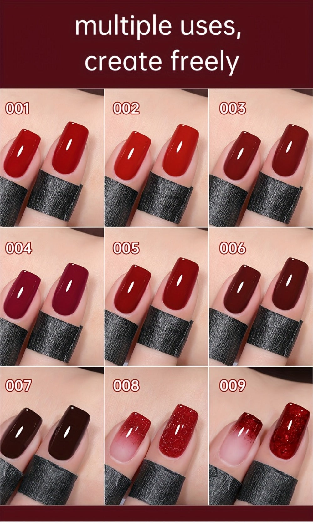 MORDDA 9pcs/set Ancola Red Solid Glue -- New Spring And Summer Nail Products Multifunctional Solid Nail Polish With Gradient Effects With Shiny Gloss And Fashionable LED Nails In High Saturation Colors A Top Choicefor Women's Manicures DIY