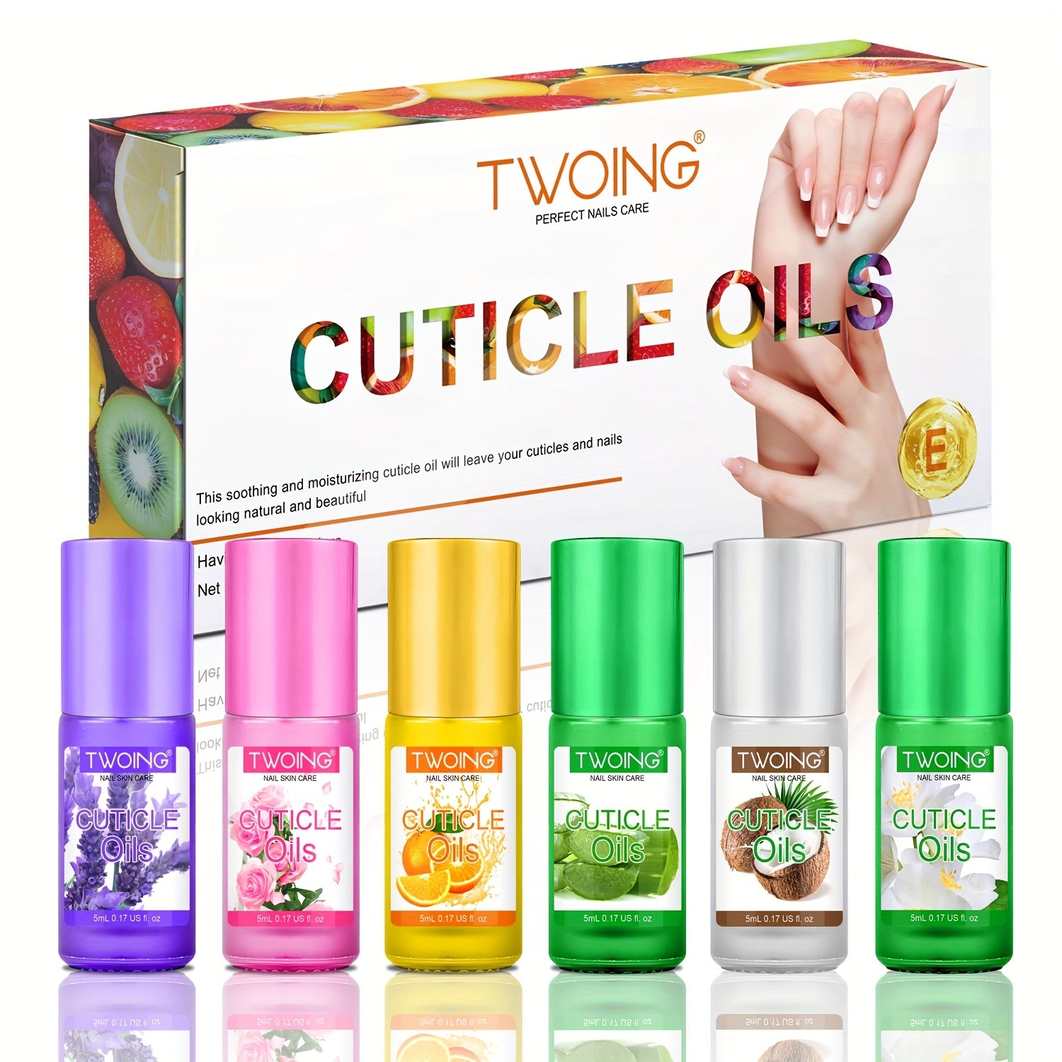 6-Flavor Cuticle Oil Suitable for Nail with Jojoba Oil, Grape Seed Oil & Vitamin E - Paraben-Free Plant-Based Formula for Dry, Damaged Nails, Cuticles, Nail Caps, Edges - Daily Nail Care for, Broken or Thinning Nails