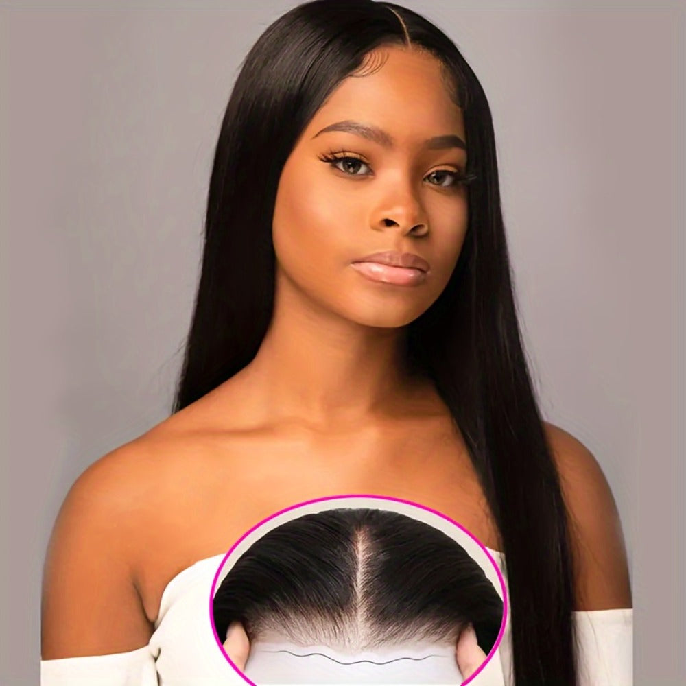 6x4.5 HD Lace Put On and Go Wig Human Hair Straight Glueless 250% Density Pre-Plucked Pre-Cut Pre-Bleached Knots Transparent Lace Front Wig 22-36 Inch Women