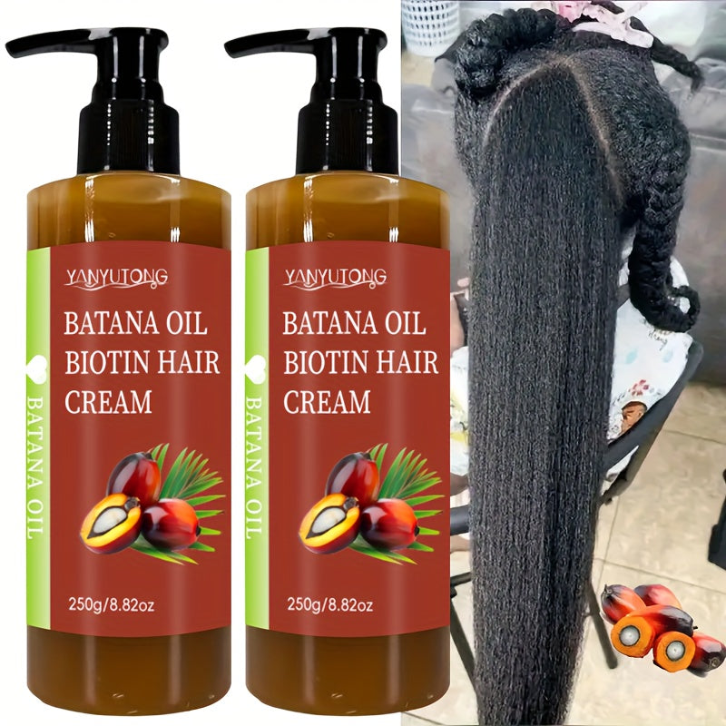 2pcs Of Batana Oil Biotin Hair Cream, Rich In Batana Oil And Biotin, Deep Care - No Frizz, Increase Hair Gloss, Make Hair Soft And Smooth, Prevent Breakage And Splitting, Suitable for Dry Hair