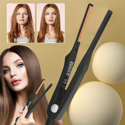 2-in-1 Hair Straightener Curling Iron Ceramic Flat Iron with Adjustable Temperature Portable Mini Styling Tool for Short Hair Beard Women Men Black