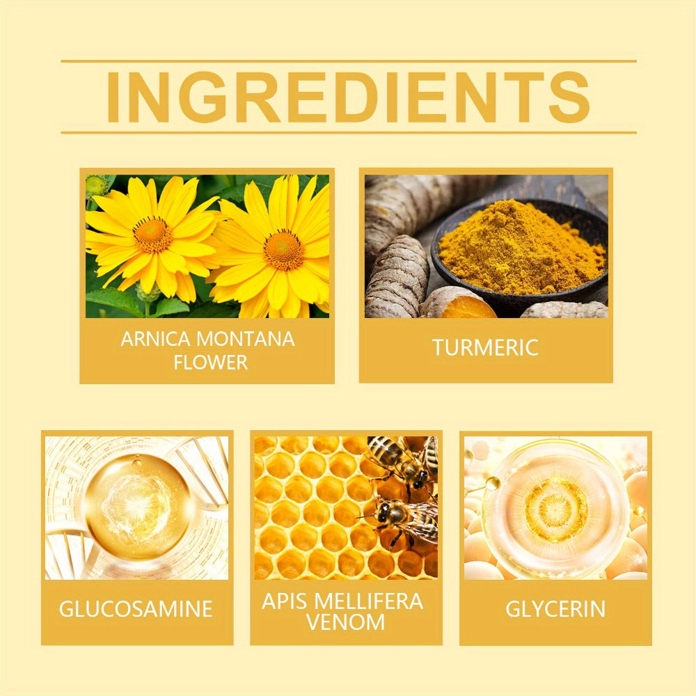 100g/3.53oz Bee Venom Massage Cream, Contains Turmeric& Arnica, Suitable For Everyone, Tightens & Moisturizes Skin, Locks In Moisture, Makes Skin Soft, Delicate, Hydrated, &Smooth, Suitable For All Skin Types.