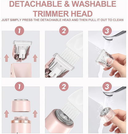 Bikini Trimmer for Women 2-in-1 Dual Head IPX7 Waterproof Electric Shaver - Body Hair Trimmer and Facial Hair Remover for Bikini Underarm Leg Arm Face 90-Min Battery USB Charge Pink