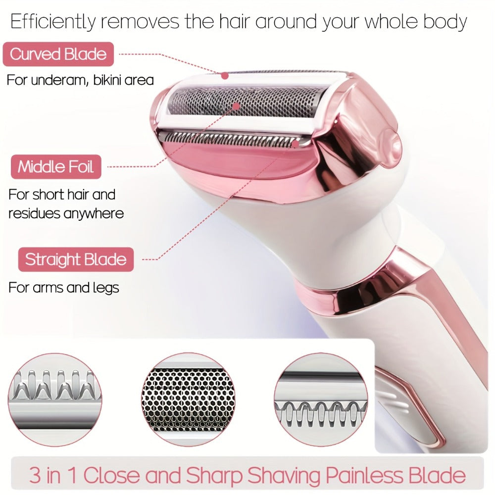 Electric Razor for Women, 4-in-1 Rechargeable Grooming Kit | Limited Luxury Set | Ultimate Shaving Care Gift, Lady Electric Shaver for Face, Nose, Legs And Underarm, Bikini Trimmer for Women Wet & Dry Painless, Hair Razor Rechargeable & Portable