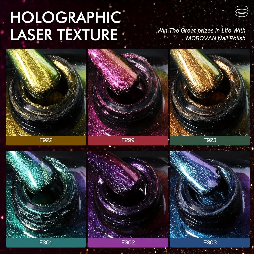 Morovan Fingernail Nail Polish Set: Holographic Metallic Lacquer Air Dry Nail Polish Regular Nail Polish Pack 0.25oz Glitter Finger Nail Polish Bulk Toenail Polish Kit Gift for Women