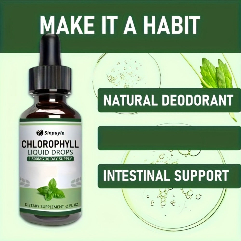 Chlorophyll Liquid Drops - Immune Support, Internal Deodorizer & Skin Health Supplement, 4 Month Supply, Natural Mint Flavor