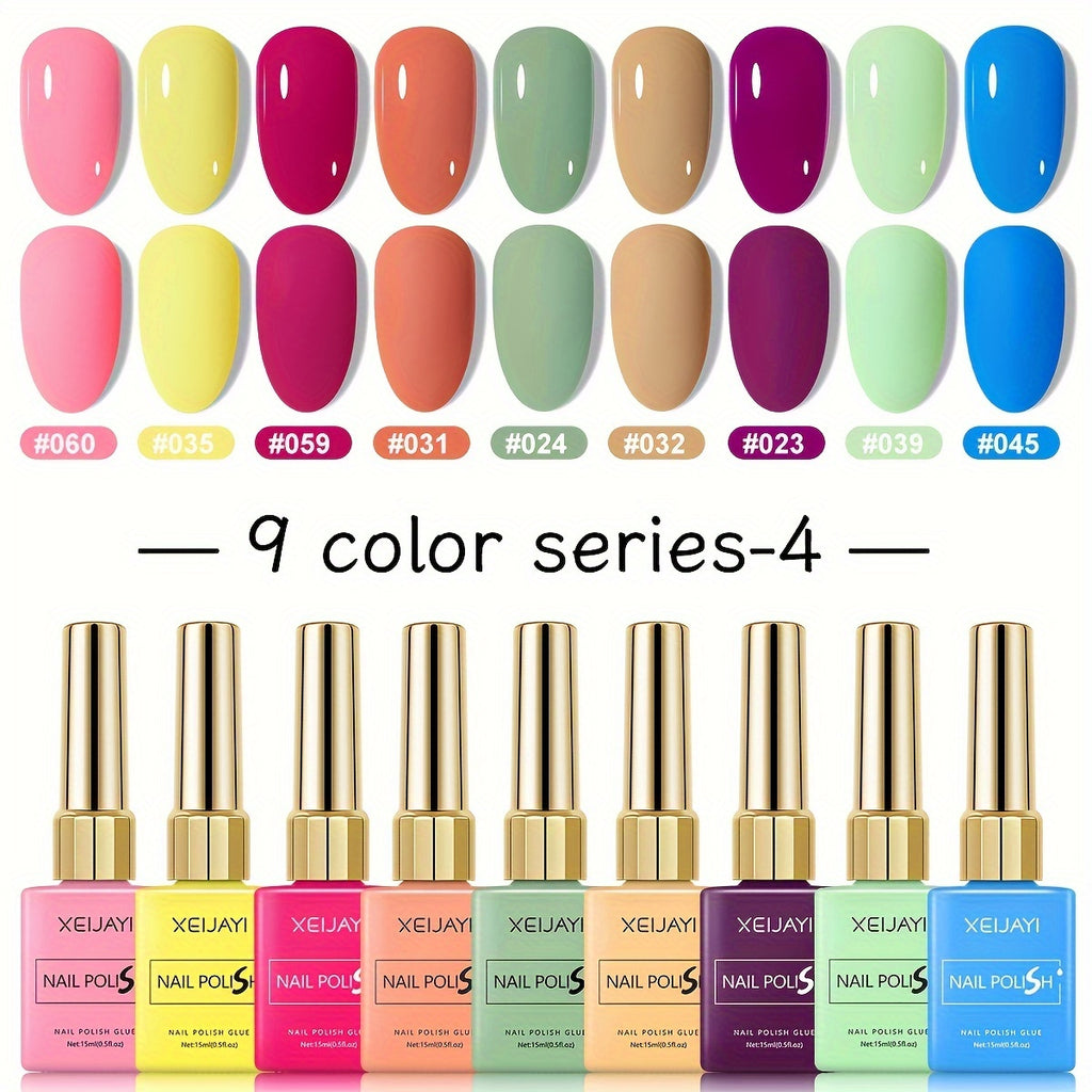 XEIJAYI 9pcs Series Nail Polish Set - LED, Glossy Finish, Alcohol-Free, DIY Manicure Kit for Fall & Winter, Round Bottle Design, Salon-Quality Color Gel, Salon Quality Nail Polish|Glossy Finish Nails| LED Nail Polish, Nail Polish Set