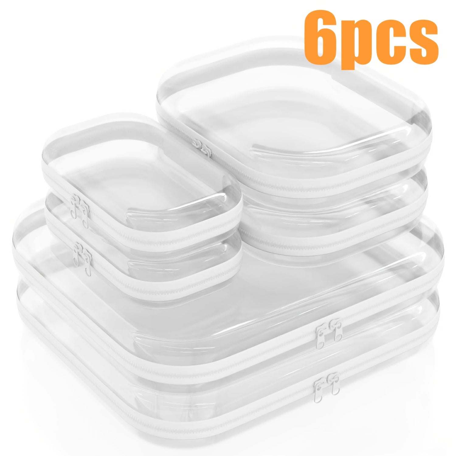 6pcs Double Zippered Hard Pouch, Transparent Storage Bag, Includes 3 Different Sizes.Storage, Hard Plastic, Pencil Case, Hard Plastic Clay Organiser, Clear Hard-shell Zip Case, Portable Make-up Bag for Holidays, Bathroom And Storage(2S+78.74inch+67.63oz)