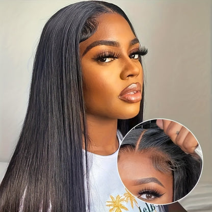 Wear and Go Wig Human Hair 4x4 HD Lace Closure — Glueless, Pre-Plucked, 200% Density, Straight, Pre-Cut Lace, Ready to Wear Wig for Women, Natural Black, 16–36 Inch